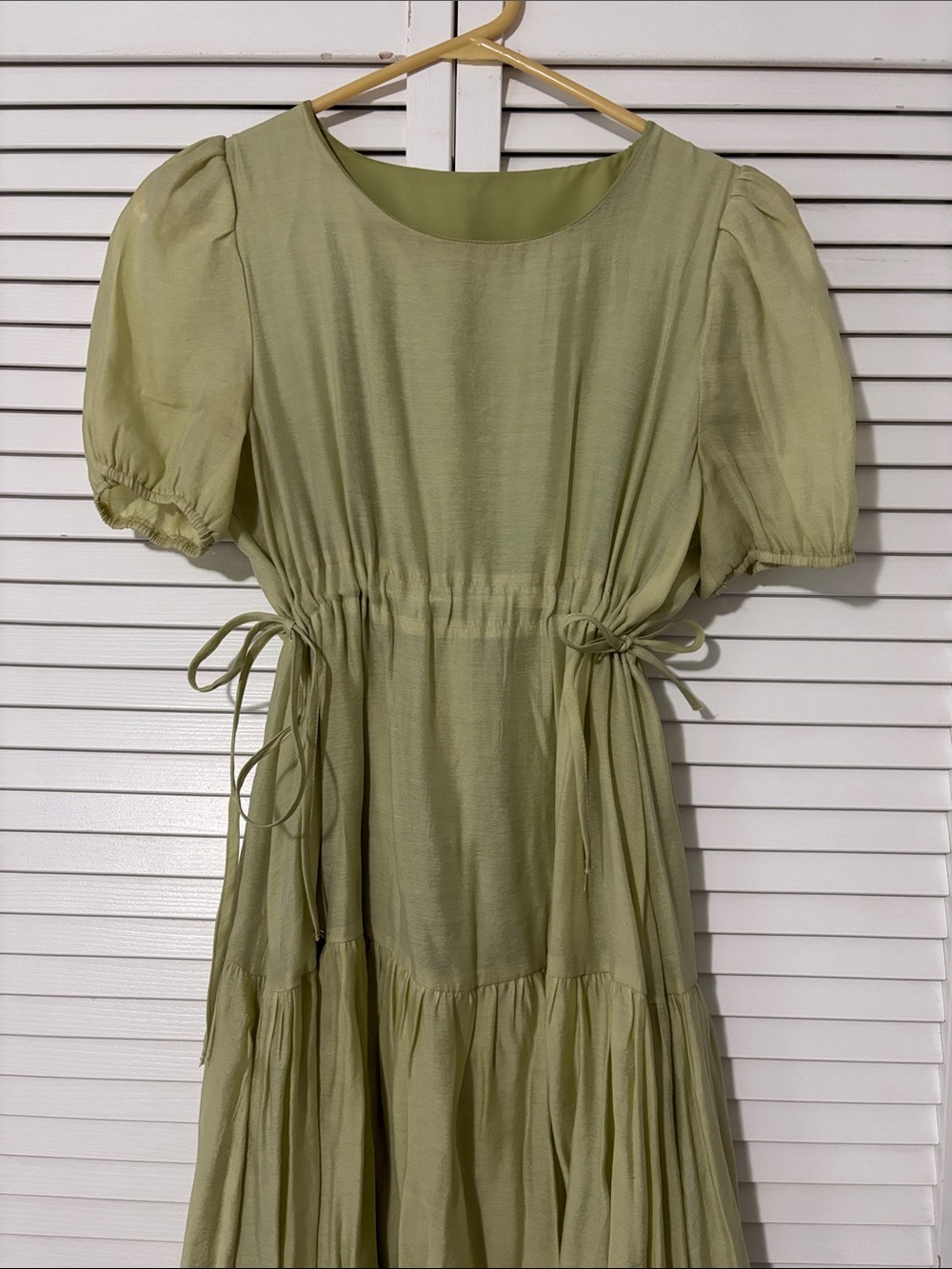 Light Green Drawstring Casual Midi Dress